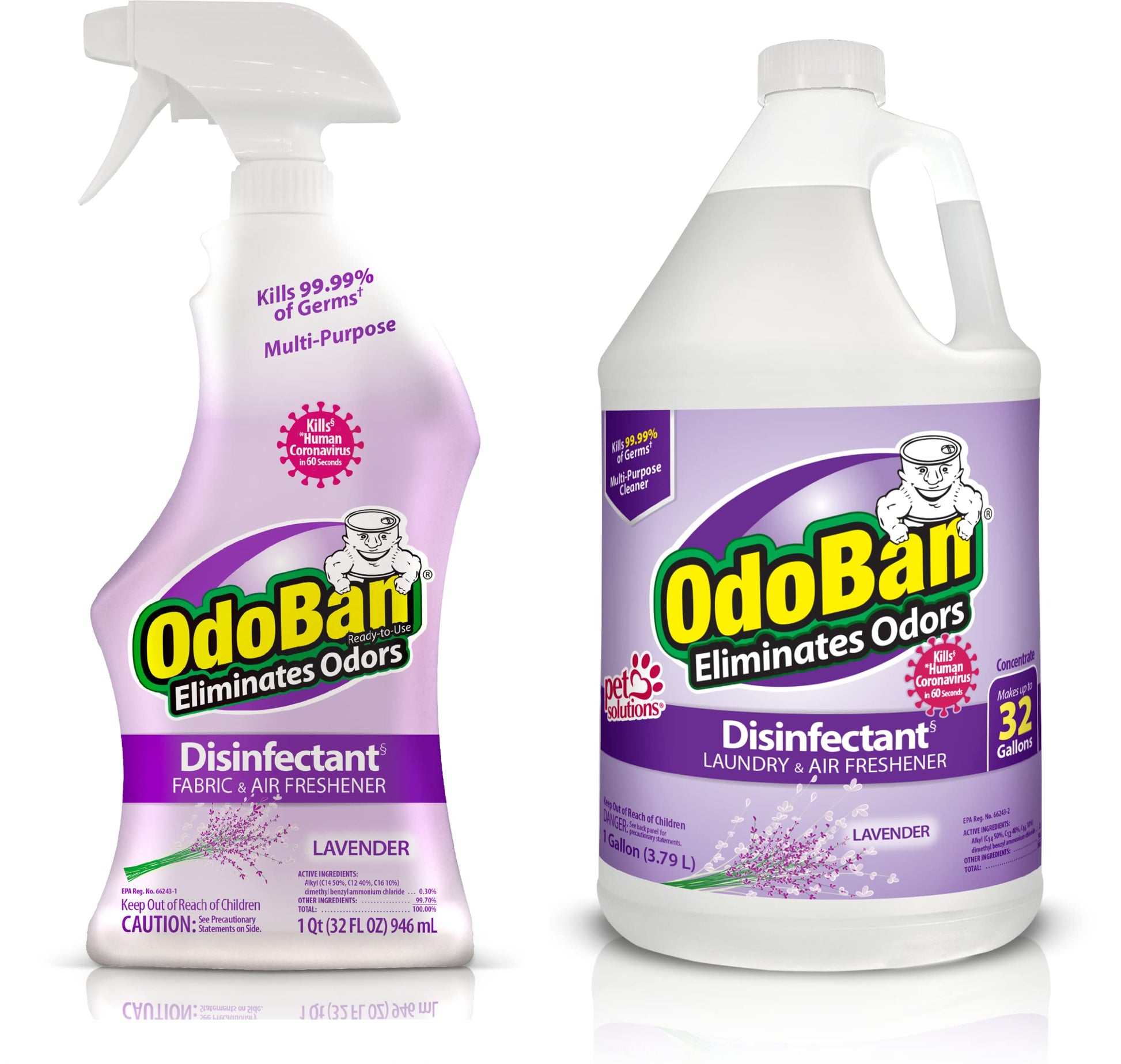 Odoban Ready-To-Use Disinfectant And Odor Eliminator, Set Of 2, 32 Oz Spray And 1 Gallon Concentrate, Lavender Scent