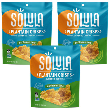 Solula Plantain Crisps Authentic Tostones, Caribbean Lime, 4 Ounce (Pack of 3), Kettle Cooked Chips, Gluten Free, Paleo Friendly