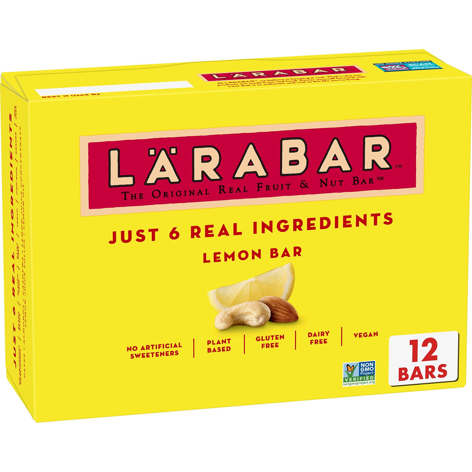 L??Abar Lemon Bar, Gluten Free Vegan Fruit & Nut Bars, 1.6 Oz Bars, 12 Ct