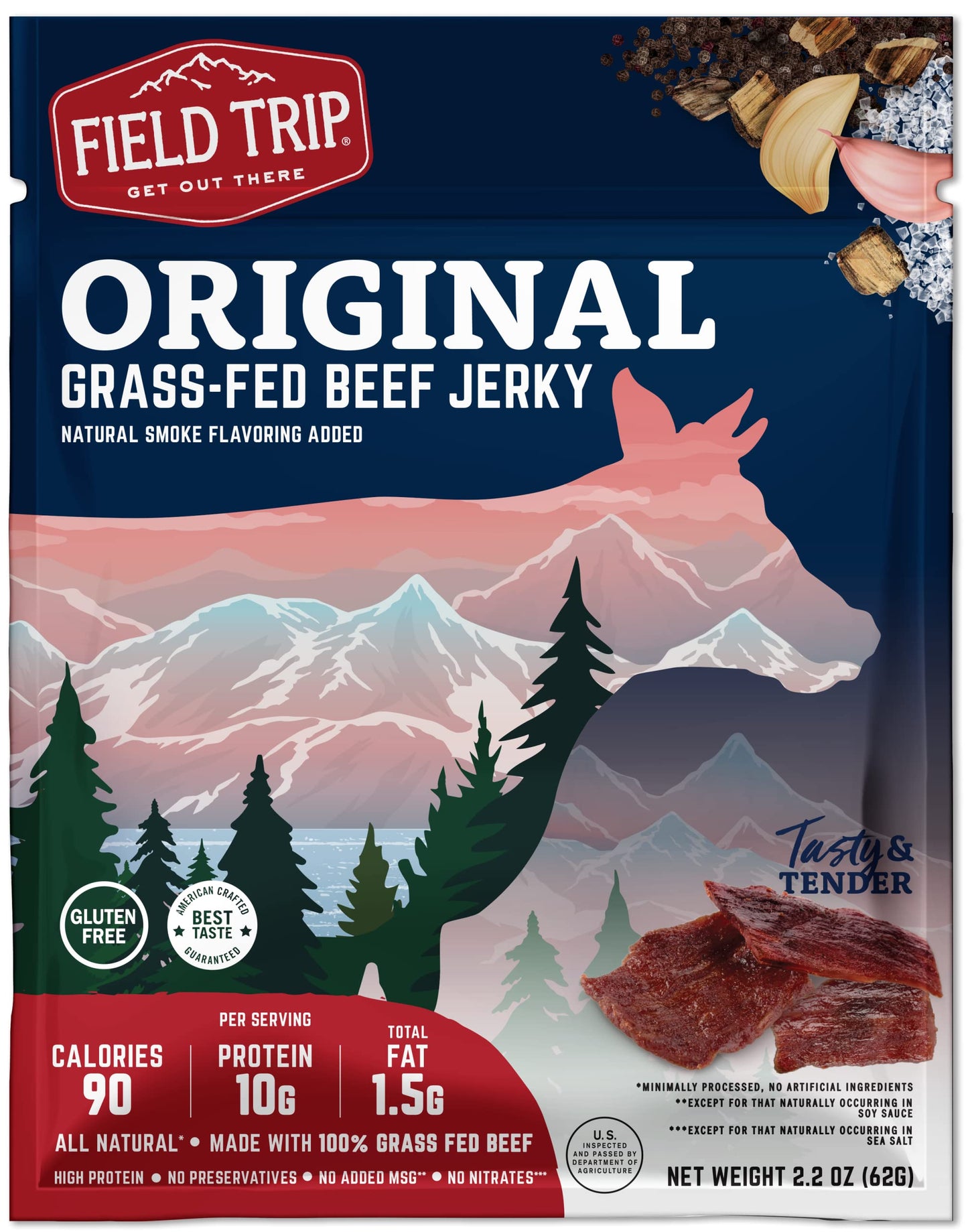 Field Trip Beef Jerky - Gluten Free, Low Carb, High Protein Snack - Original Flavor - 2.2oz - Model VLX-1288