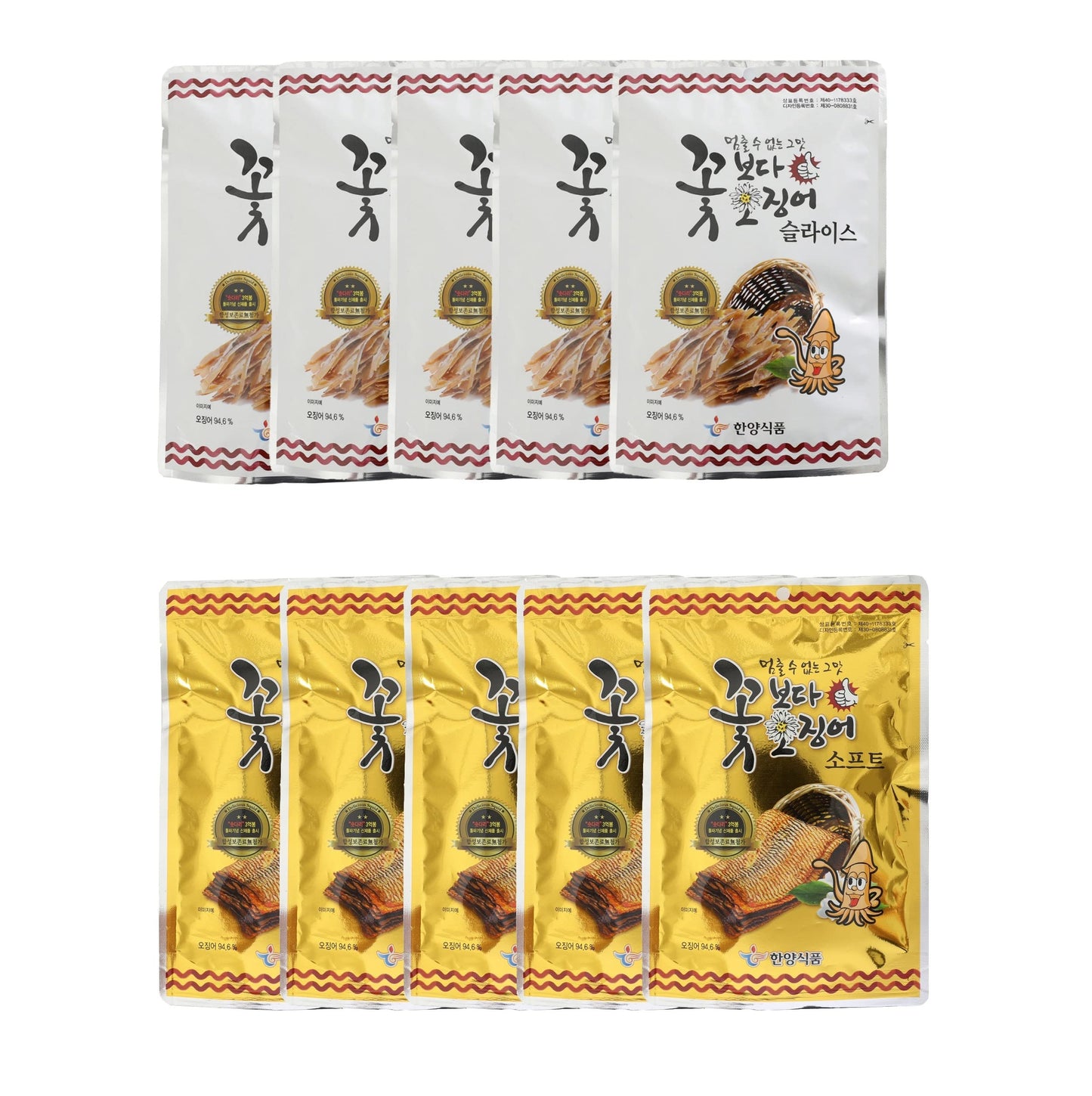 Squid Over Flower Korea Seasoned Dried Squid Snack Original 15g (Slice 5 Pack + Soft 5 Pack)