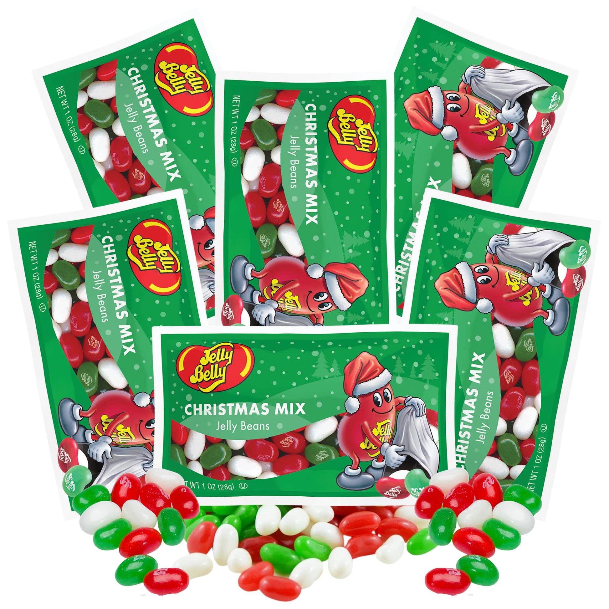Needzo Christmas Mix Jelly Beans, Very Cherry, Green Apple, Coconut, 1 Ounce Packets, Multi-Color, Pack of 6