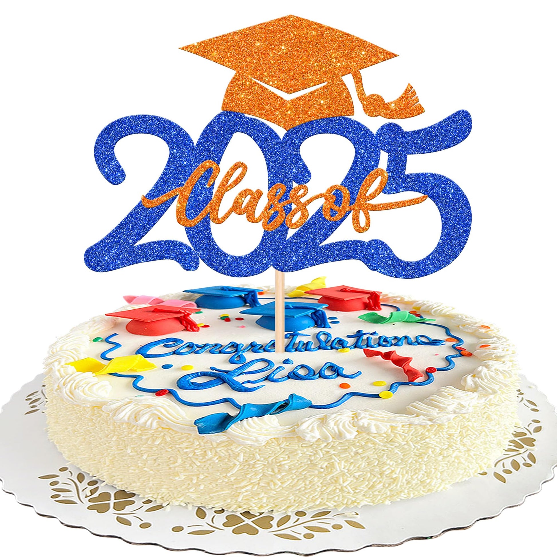 1 PCS Class of 2025 Cake Topper Glitter Graduation Cap Cake Pick 2025 Congrats Grad Cake Decoration for 2025 Graduation Theme Pa