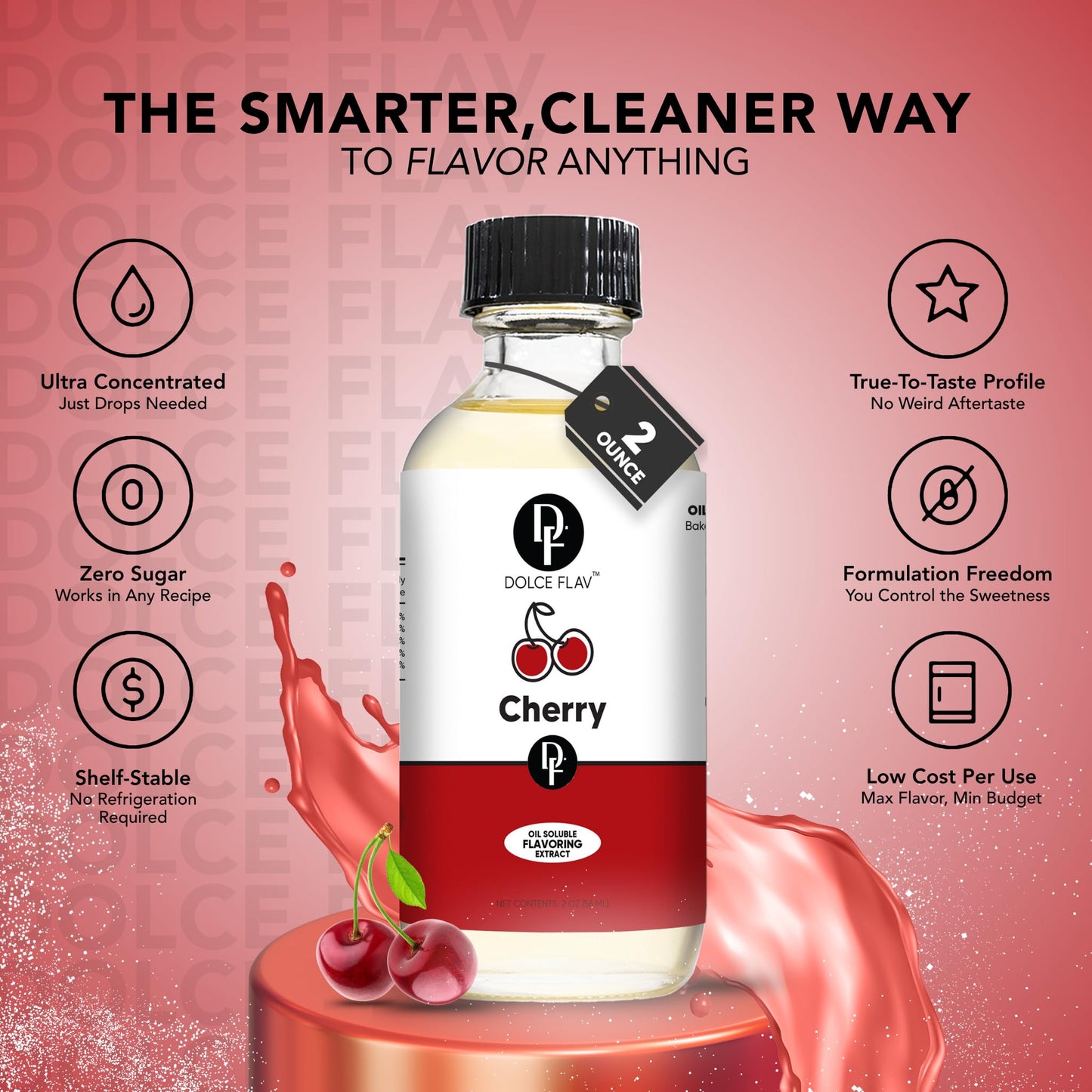 Dolce Flav Cherry Extract - Oil-Soluble, Sugar-Free, Concentrated Flavor - 8 Oz.