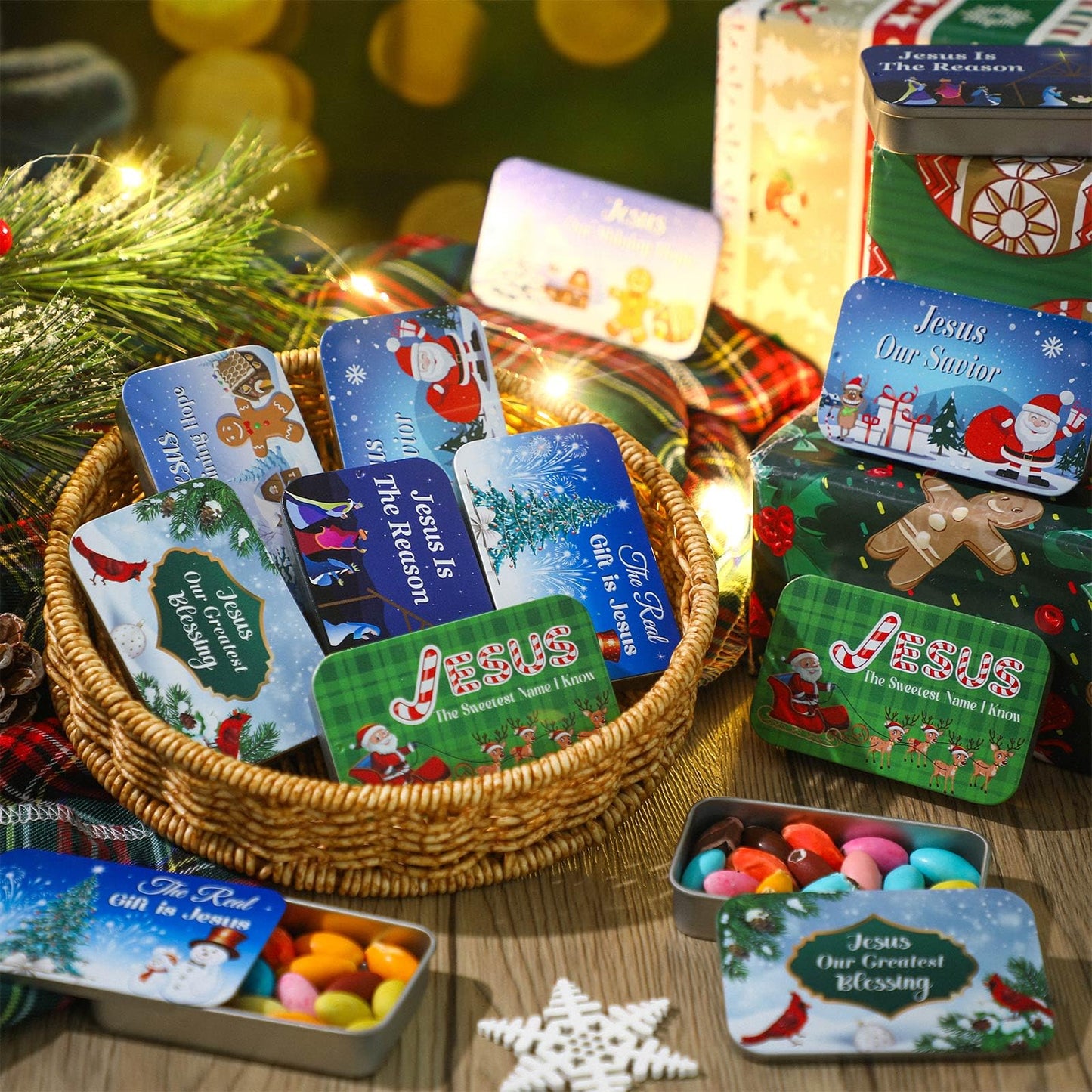 Tioncy 12 Pcs Christian Christmas Mint Candy Tins, 3 x 1.97 x 0.6 inches, Gift for mature-themeds Teens, Model BOO-Tioncy-531
