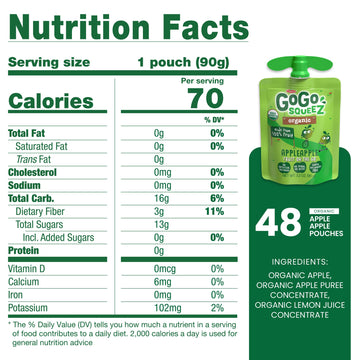 Gogo Squeez Fruit On The Go Organic, Apple Apple, 3.2 Oz (Pack Of 48), Unsweetened Organic Fruit Snacks For Kids, Gluten Free, N