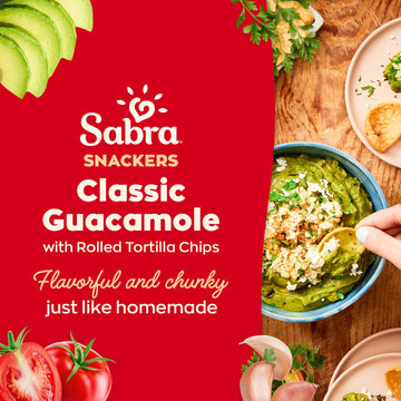 Sabra Snackers Guacamole Dip with Rolled Tortilla Chips, 2.8 Oz - Individual Guacamole Cup for On the Go Snack Packs -Dairy-Free