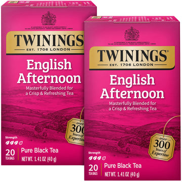 Twinings Tea, English Afternoon Tea 2-Pack - Uplifting And Refreshing Caffeinated Black Tea Bags Individually Wrapped, 20 Count