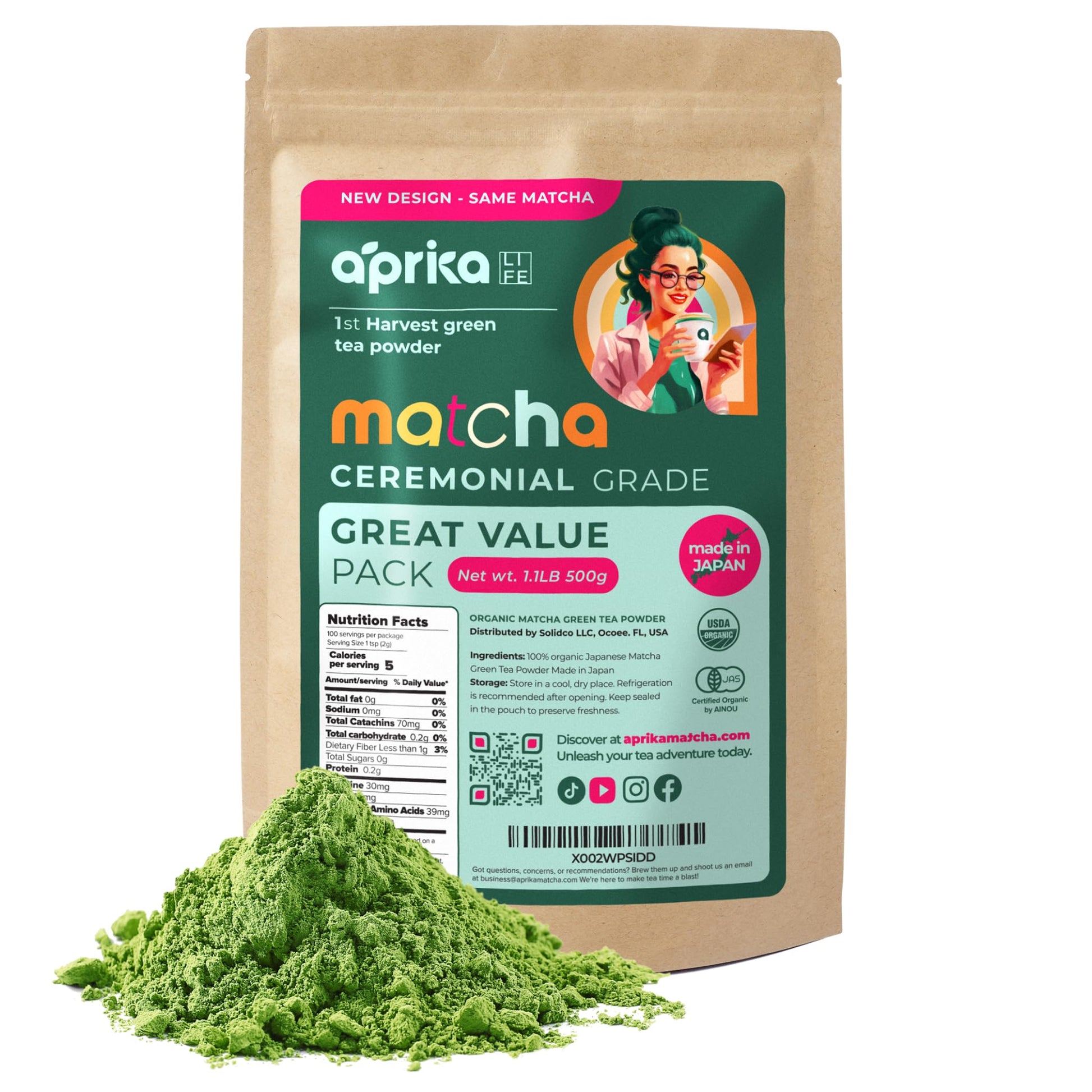 Premium Matcha Green Tea Powder - Organic Japanese Origin Ceremonial Grade Matcha - First Harvest From Japan - [1.1 Lbs] - Japan