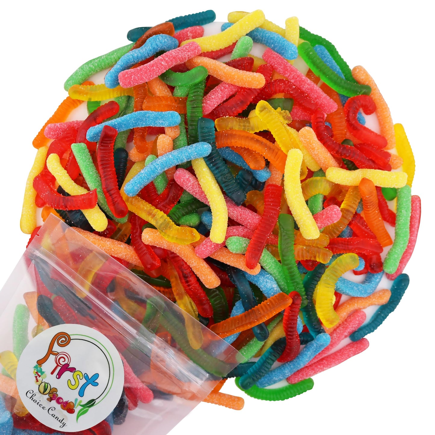 Firstchoicecandy Sweet & Sour Gummy Worms, Multi Flavors And Solid Colors (2 Pound, Super Fruit Mix)