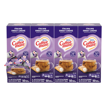 Nestle Coffee Mate Coffee Creamer, Italian Sweet Creme, Liquid Creamer Singles, Non Dairy, No Refrigeration, 0.375 Fl Oz Tubs (Pack Of 200)