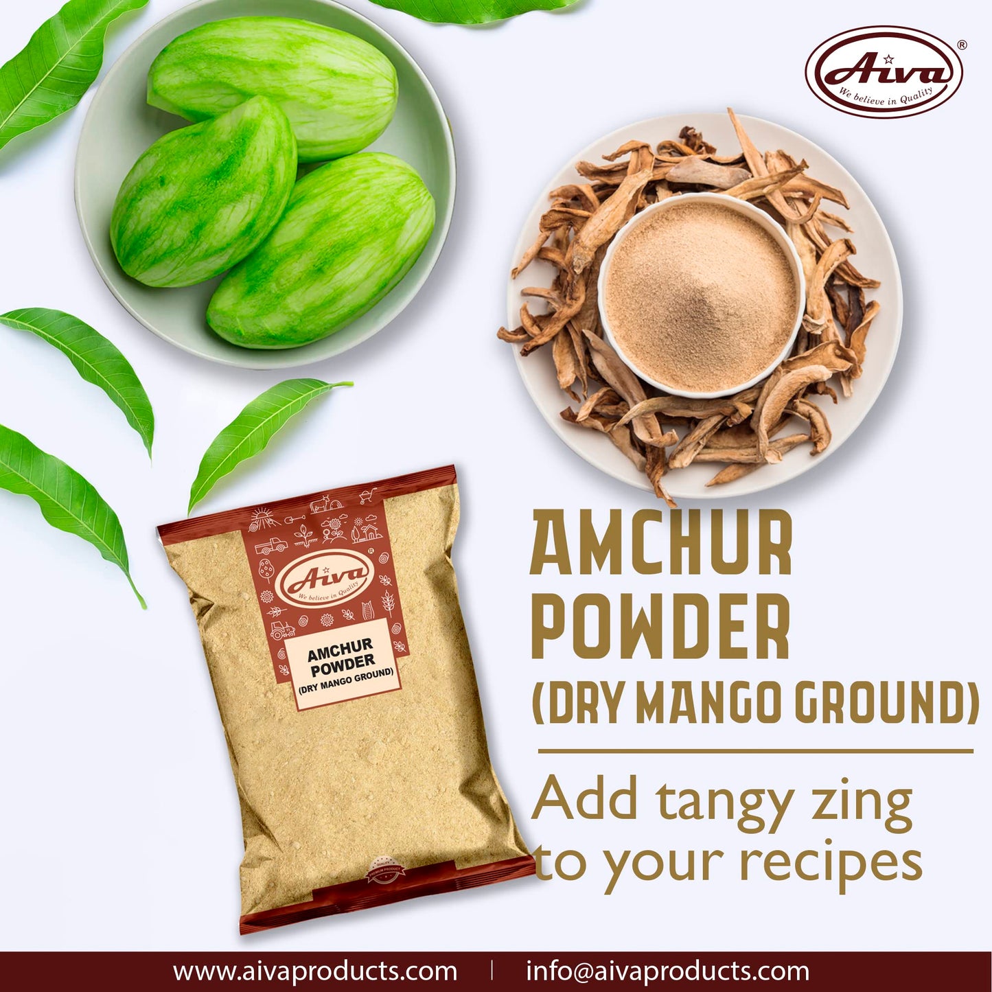 Aiva Amchur ( Dried Mango) Ground  Powder Spice  All Natural Indian Origin  No Color  Vegan  Non-Gmo  No Salt Or Fillers (2 Poun