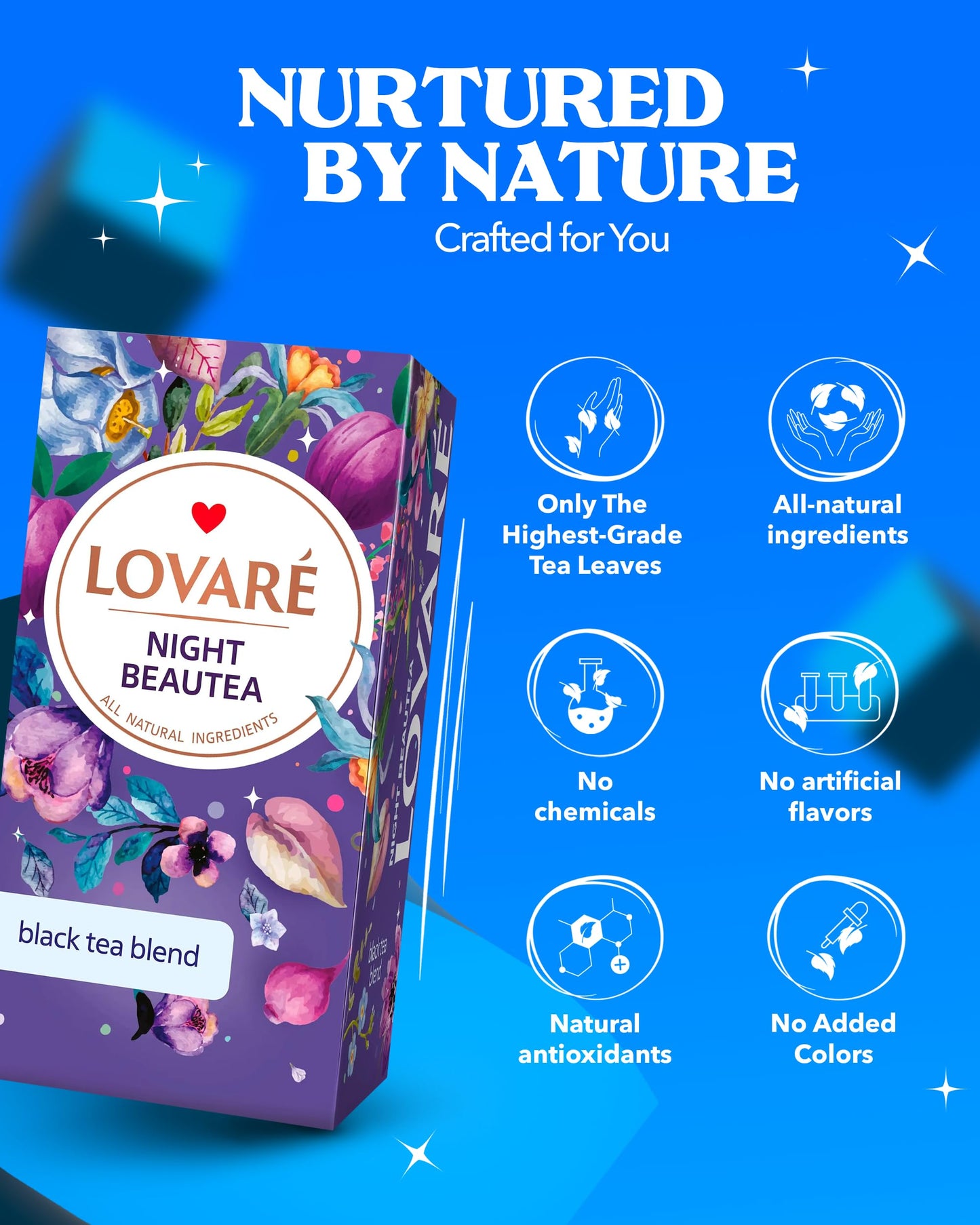 Lovare Night Beautea Tea Bags 48 G - Made In Ukraine - Ceylon Black Tea, Cherry Berries, Cornflower Petals, Royal Pomegranate Pl