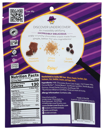 Undercover Quinoa Chocolate Quinoa Crisps, Milk Chocolate & Currants, Gluten-Free, Nut-Free, 8-Pack, 2oz Bags