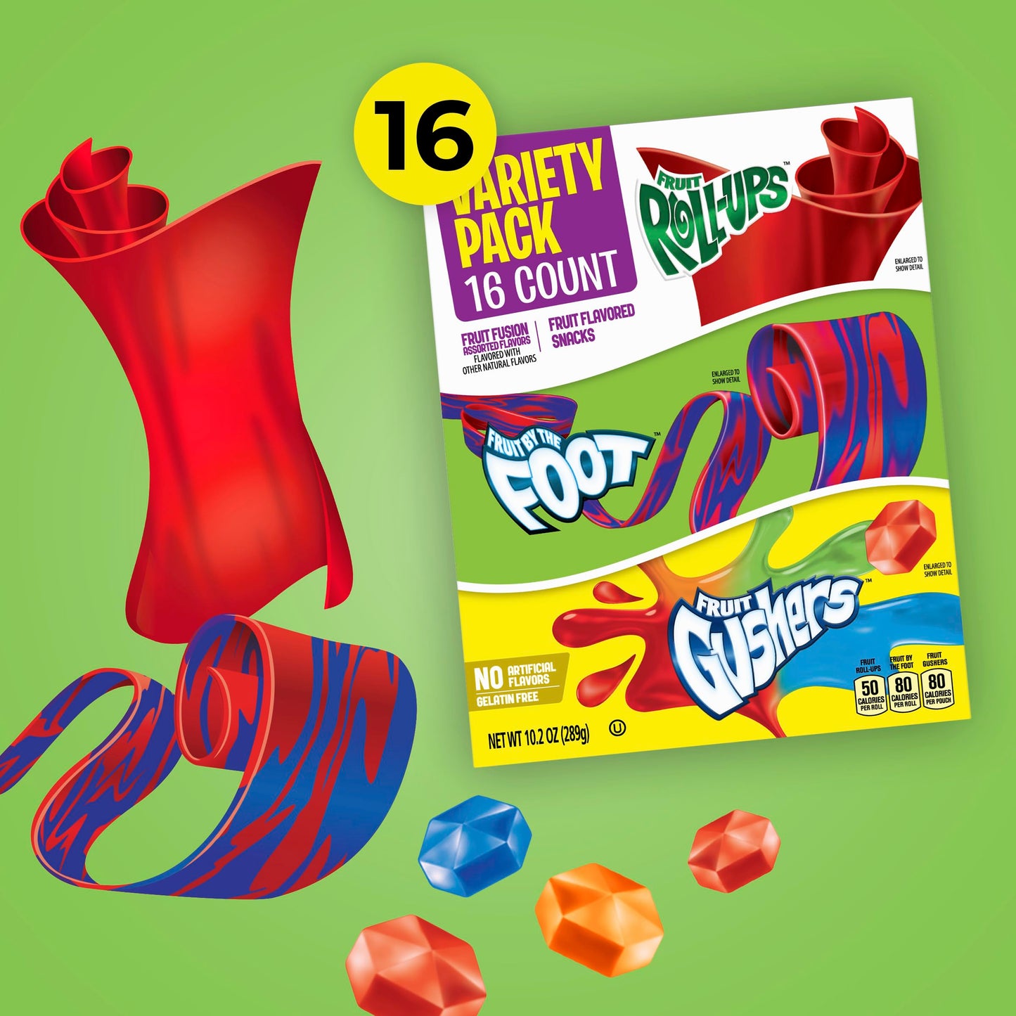 Fruit Roll-Ups, Fruit By The Foot, Gushers, Snacks Variety Pack, Kids Snacks, Halloween Candy Alternative, 16 Ct