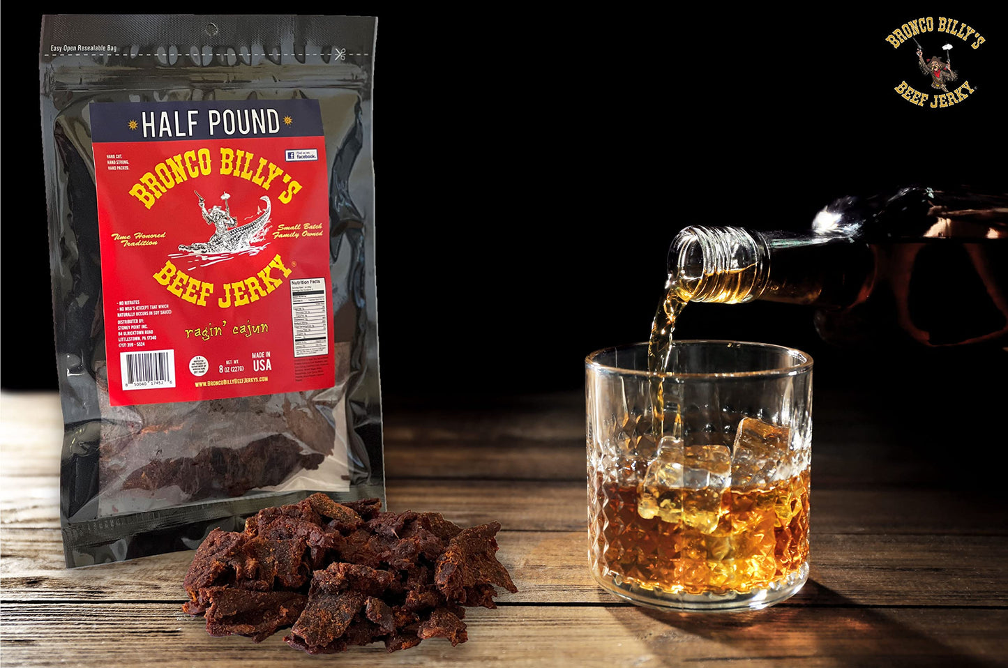 Bronco Billys Beef Jerky Ragin Cajun, 8 Ounce Resealable Bag