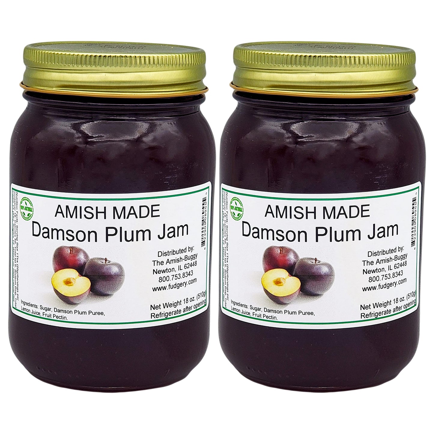 Amish Damson Plum Jam - Two 18 Oz Jars