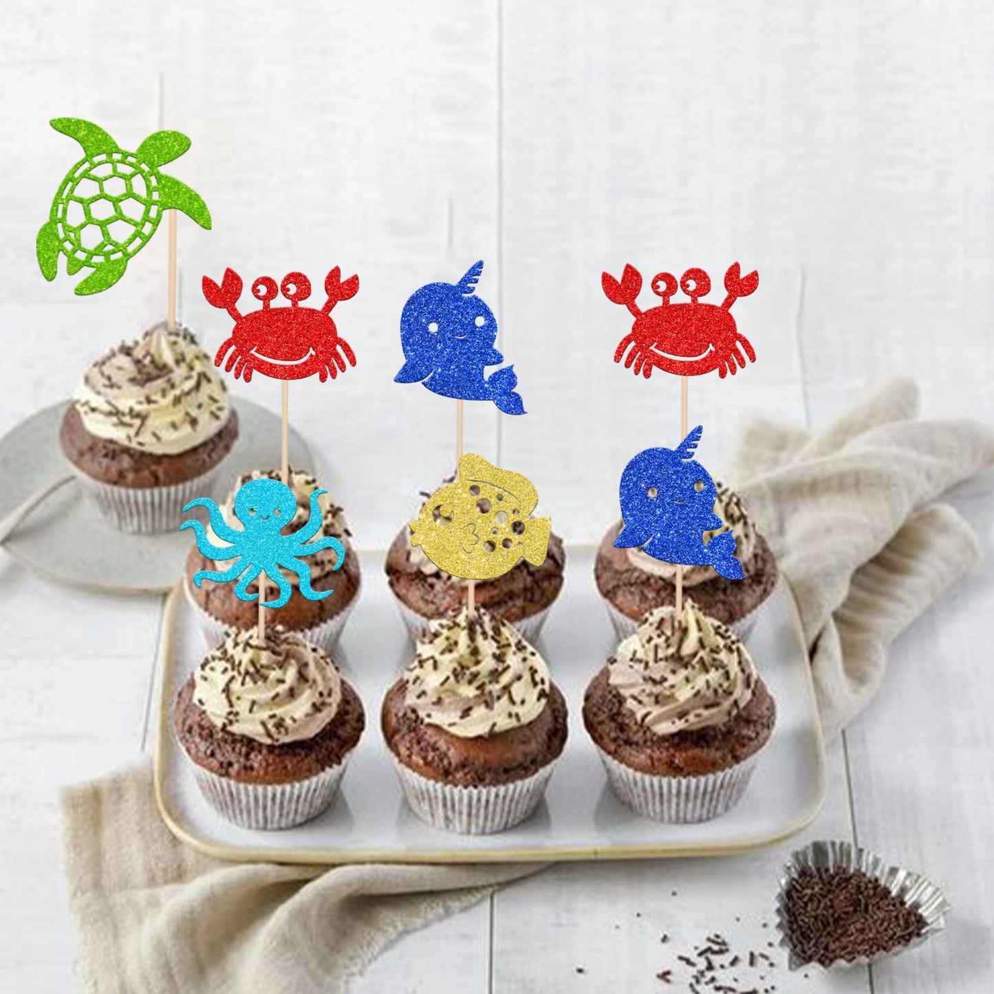 30 Pcs Ocean Sea Animals Cupcake Toppers Narwhal Fish Turtle Octopus Crab Cupcake Picks Baby Shower Under The Sea Animals Theme