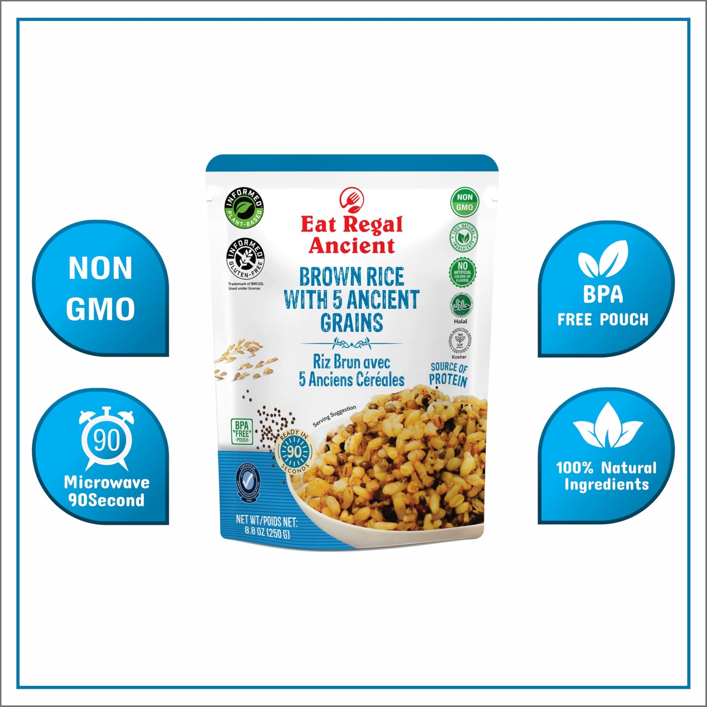 Eat Regal Brown Rice with 5 Ancient Grains, 8.8 Ounce (Pack of 6) - Microwaveable Healthy Side Dish, Quick and Easy Meal