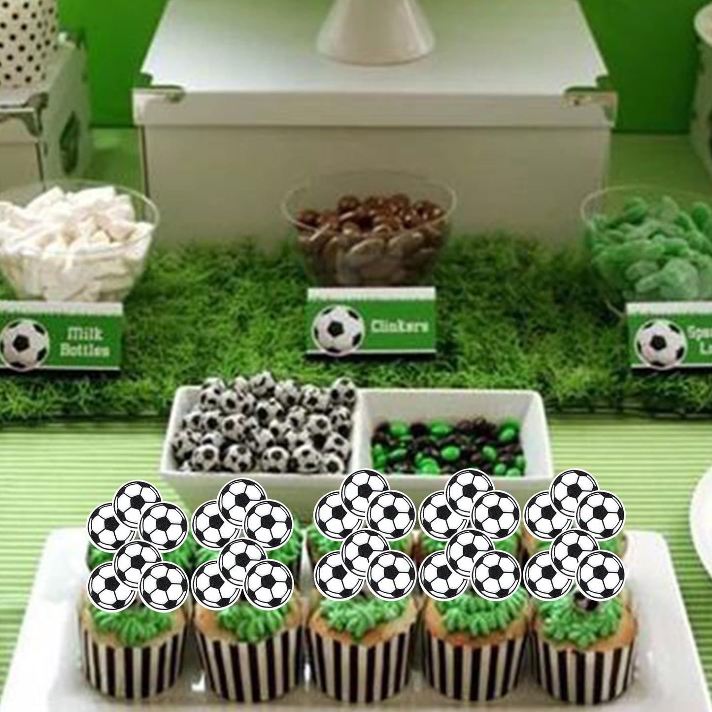 Rssta i 48 Pack Edible Football Cupcake Toppers, Soccer Theme, 1.3 inches, Paper