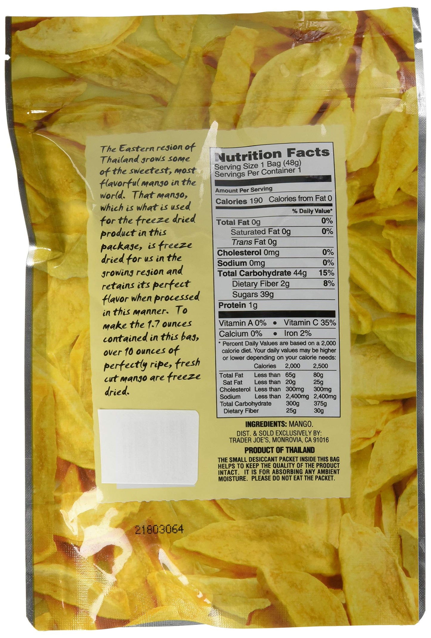 Trader Joe's Freeze Dried Mango Unsweetened & Unsulfured 1.7oz