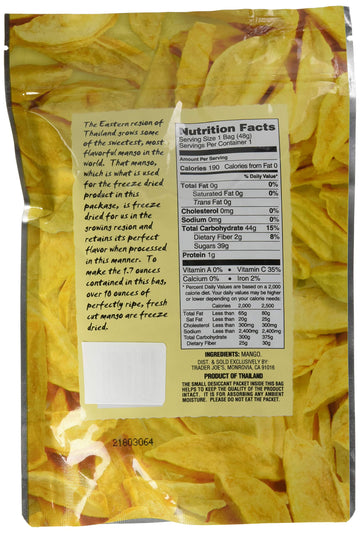Trader Joe's Freeze Dried Mango Unsweetened & Unsulfured 1.7oz