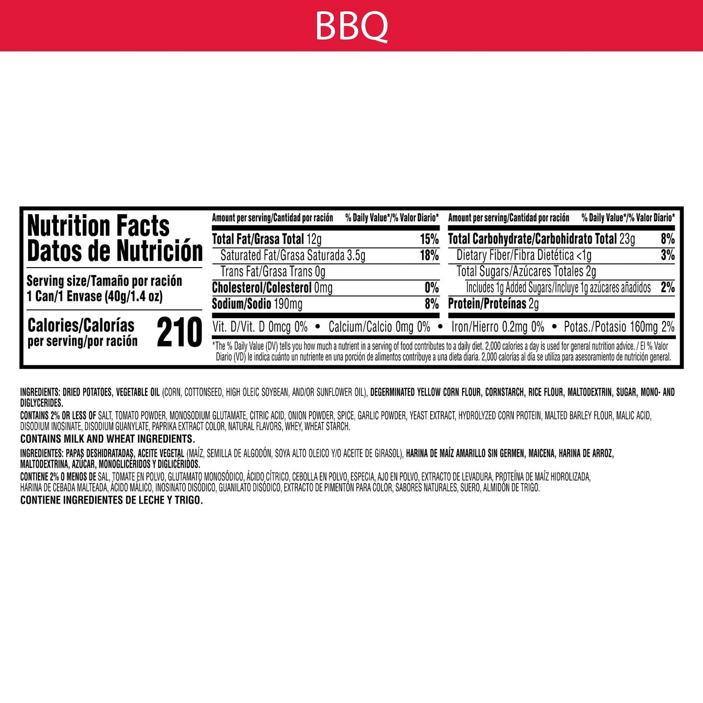 Pringles Potato Crisps Chips, BBQ Flavor, 1.4 Ounce Can, Pack of 12