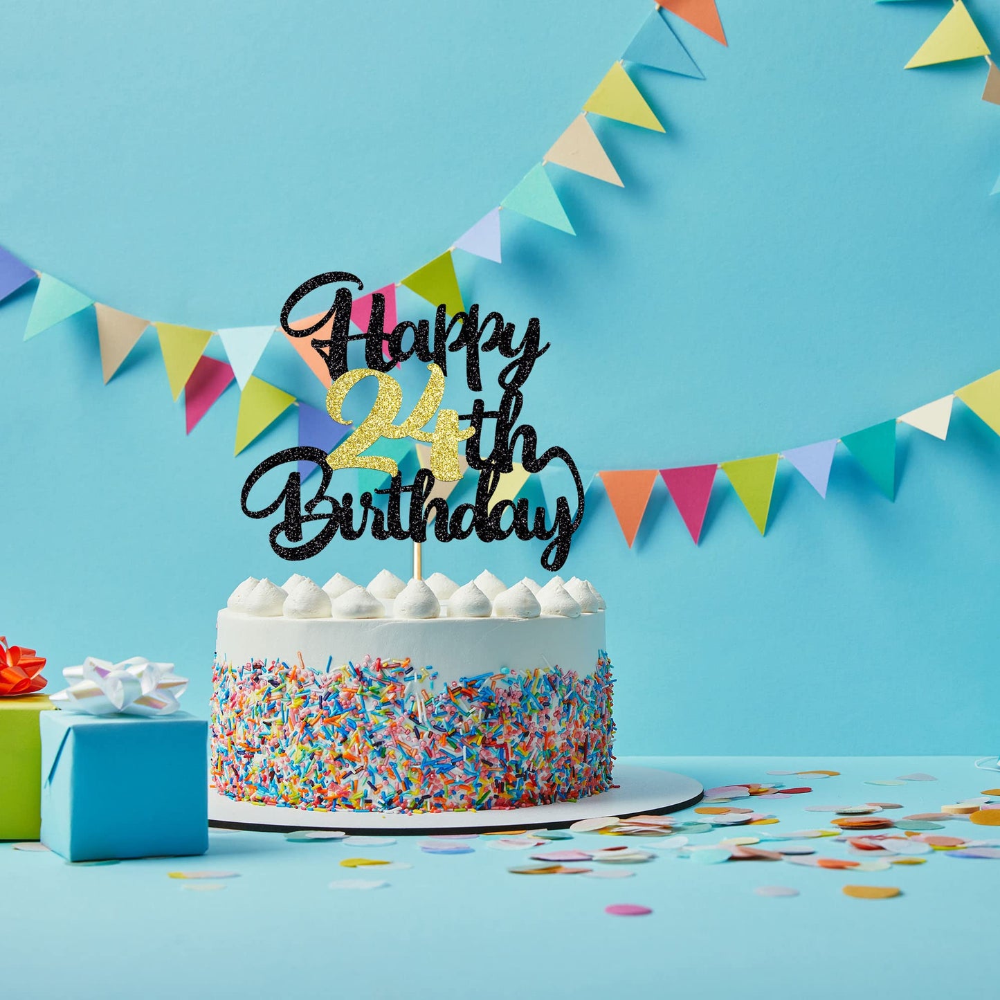 Klionjor 24Th Birthday Cake Topper - Happy Birthday Decoration For 24Th Birthday Party - Gift Plug-In (24)