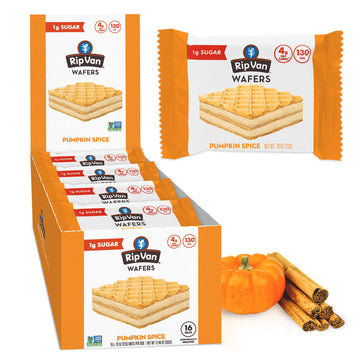 Rip Van Pumpkin Spice Keto Wafer Cookies, Healthy Vegan Snack, Non-GMO, Low Carb, Low Sugar (1g), Low Calorie, 16 Count