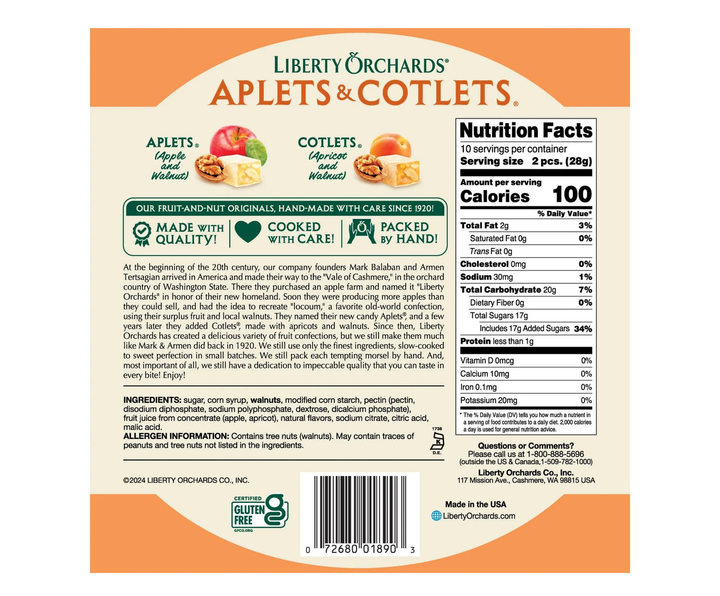 Liberty Orchards, Original Aplets & Cotlets - Gourmet Chewy Snack in Gift Box, Vegan Turkish Delight Candy 10 Oz.