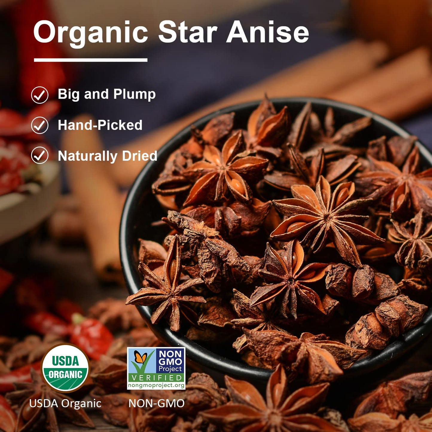 Soeos Organic Star Anise, Whole Star Anise 4 Oz (114G), Chinese Star Anise Pods, Star Anise Organic Whole, Non-Gmo Verified, Dried Star Anise For Beverages, Cooking, Baking