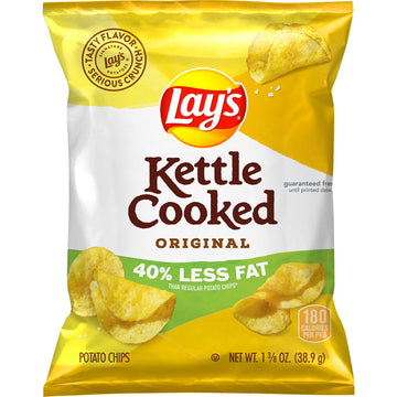 Lay'S Kettle Cooked Potato Chips, 40% Less Fat Original, 1.375 Ounce (Pack Of 64)