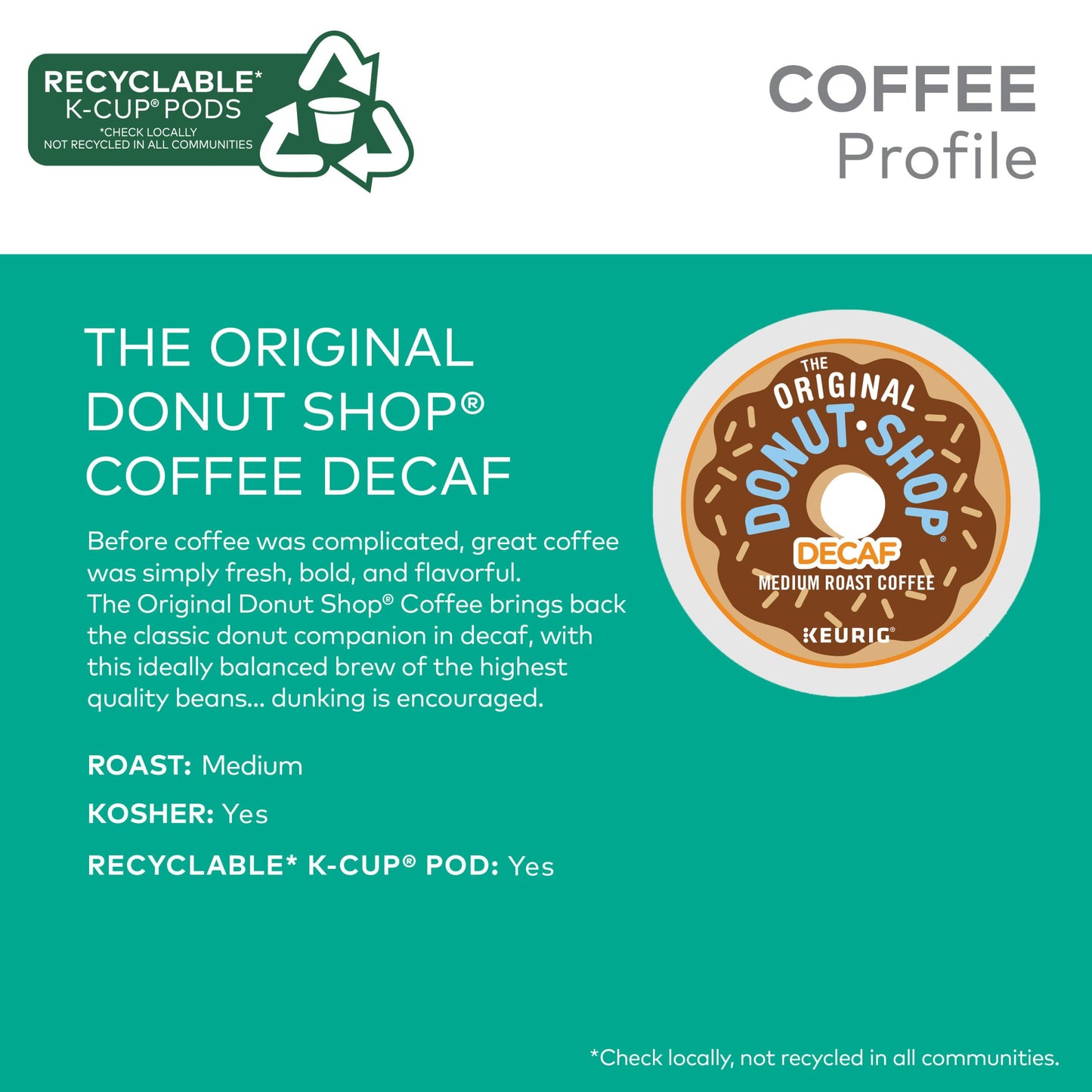 Keurig The Original Donut Shop Decaf Medium Roast Coffee K-Cup Pods, 72 Count, 12 Count (Pack of 6)