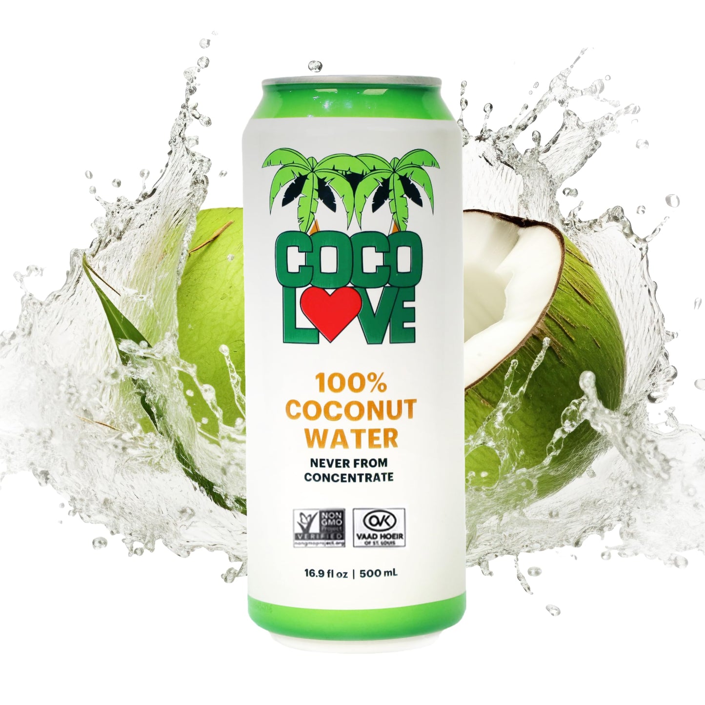 Coco Love Coconut Water - 100% Pure - 16.9 Fl Oz (500 mL) - 12 Pack