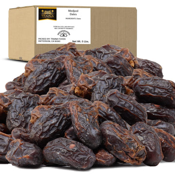 Traina Home Grown California Sun Dried California Medjool Dates - Healthy  No Added Sugar  Non Gmo  Gluten Free  Kosher Certified  Vegan  Value Size (5 Lbs)