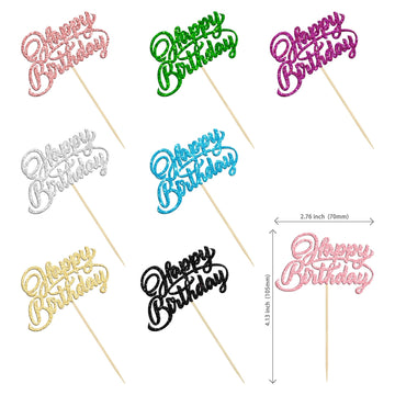 24Pcs Happy Birthday Cupcake Toppers 8 Colors Glitter Birthday Cupcake Picks For Celebrating Baby Shower Kids Birthday Anniversa