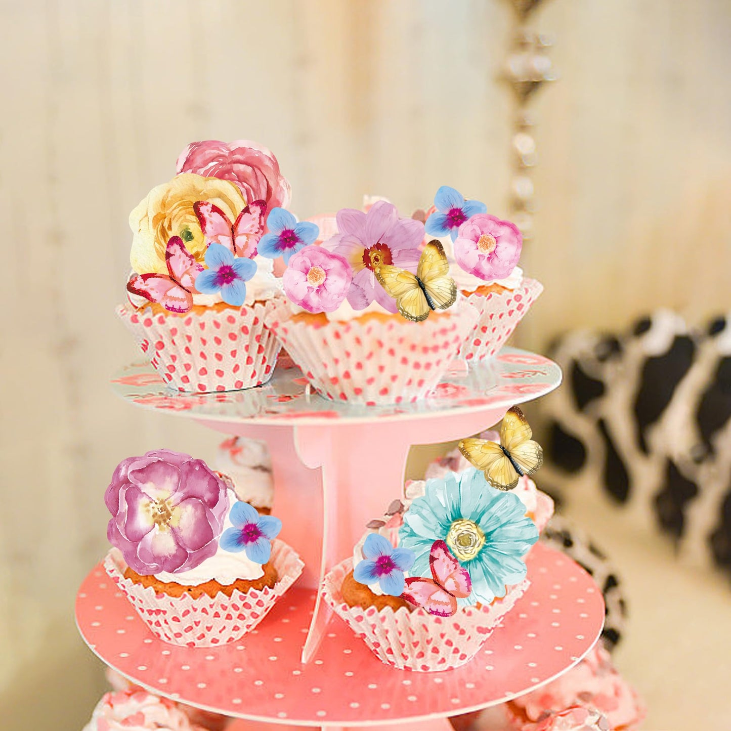 102Pcs Edible Flowers And Butterfly Cake Topper Cupcake Wafer Paper Wedding Themed Party Kids Wedding Girl Women Party Birthday