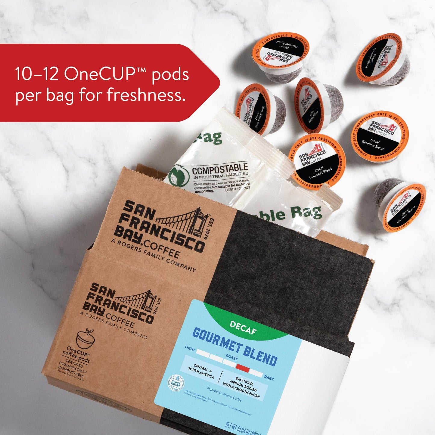 San Francisco Bay Compostable Coffee Pods - Decaf Gourmet Blend (80 Ct) K Cup Compatible Including Keurig 2.0, Dark Roast, Swiss