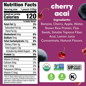 NOKA Superfood Fruit Smoothie Pouches, Cherry Acai, Vegan, Gluten Free, 4.22 oz, Pack of 6