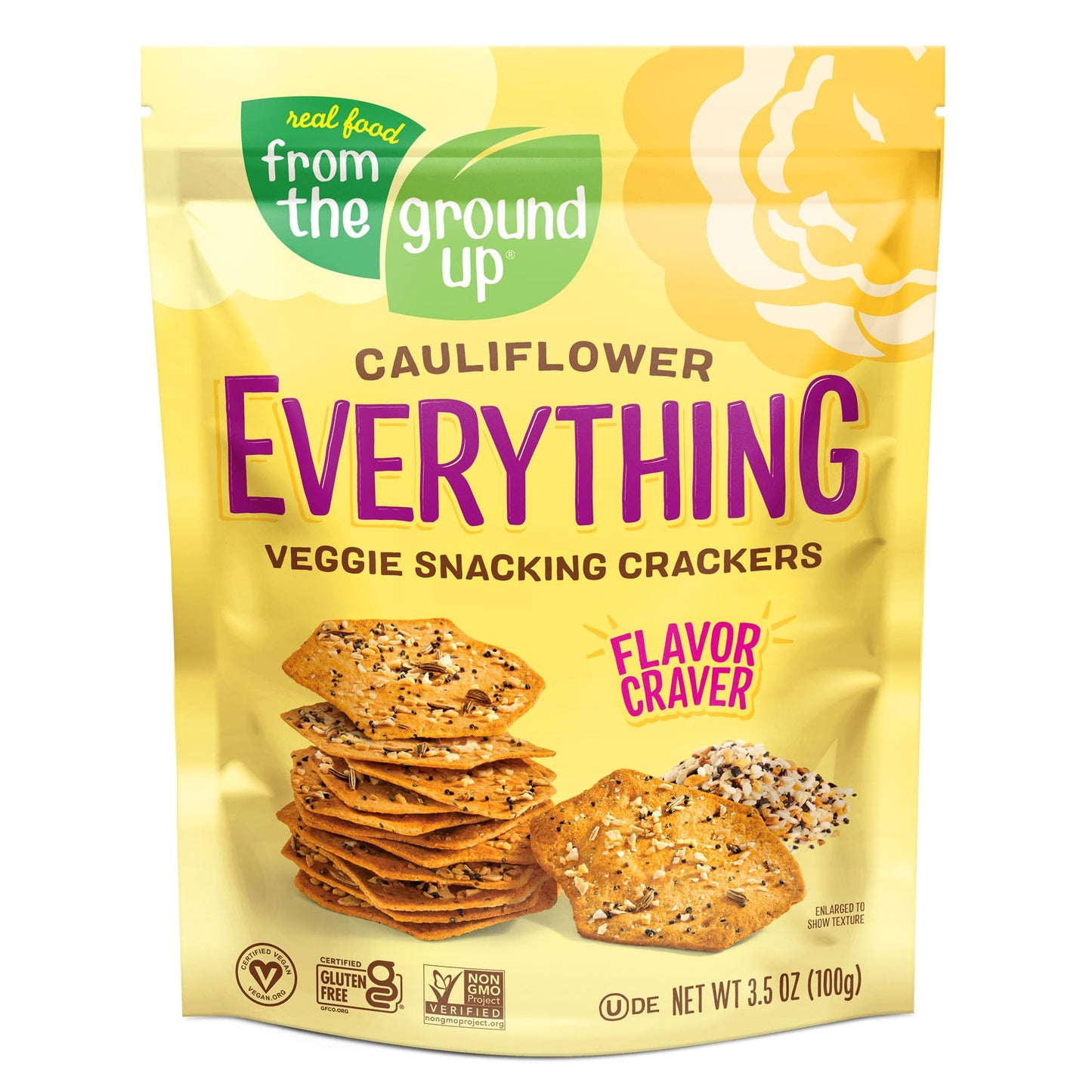 Real Food From The Ground Up Cauliflower Snacking Crackers - 6-Pack Snack Bags (Everything)