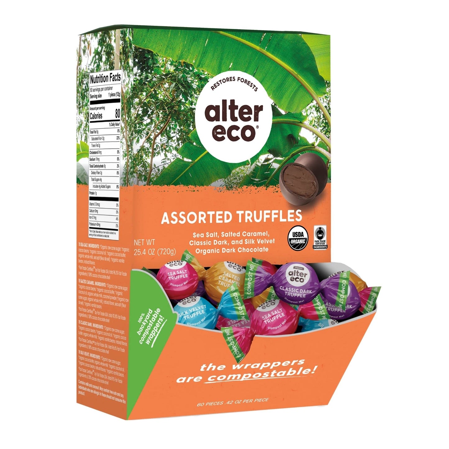 Alter Eco | Dark Chocolate Truffles | Pure Dark Cocoa, Fair Trade, Organic, Non-Gmo, Gluten Free | 60 Truffles (Medley)
