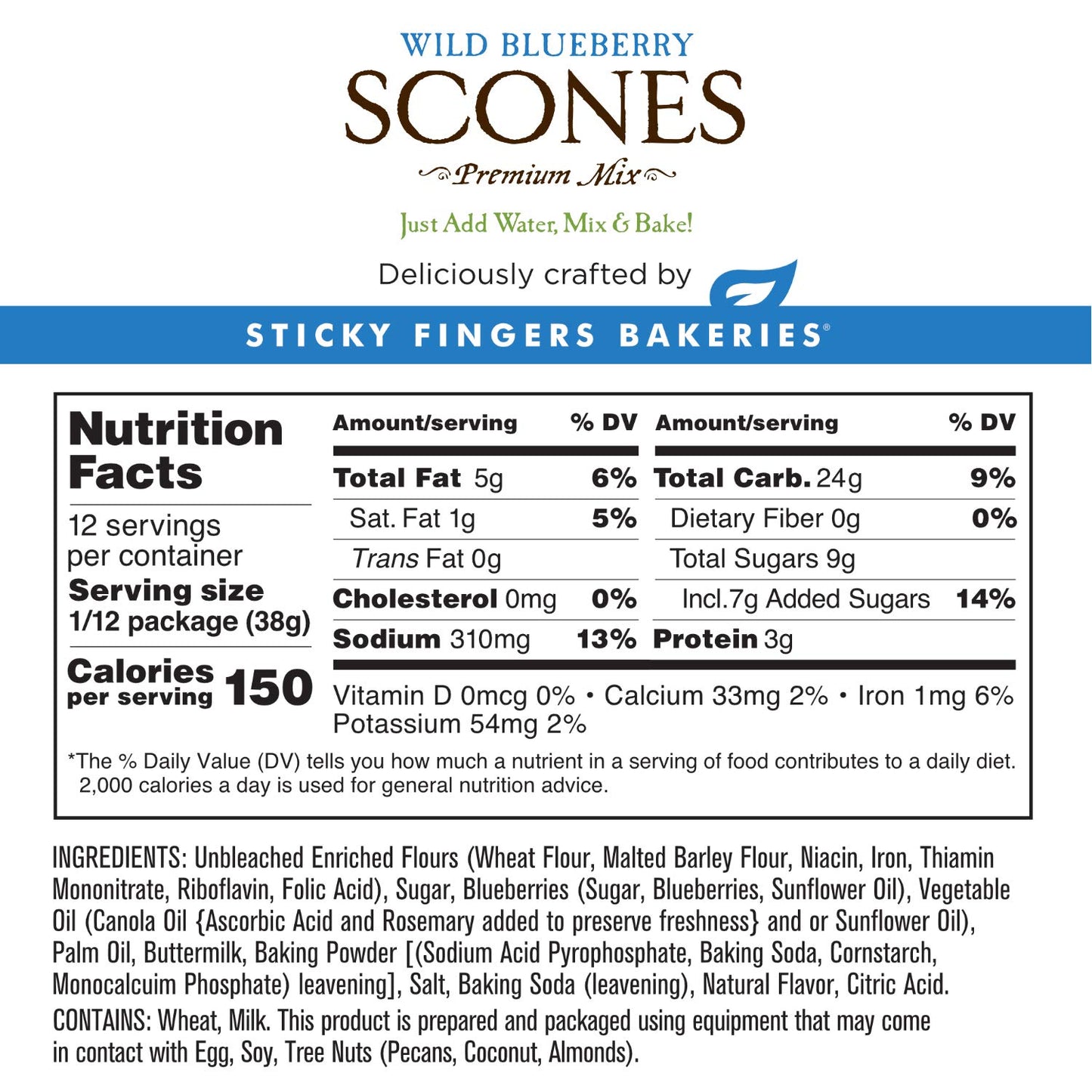 English Scone Mix, Wild Blueberry By Sticky Fingers Bakeries – Easy To Make English Scones Fresh Baked, Makes 12 Scones (6Pk)