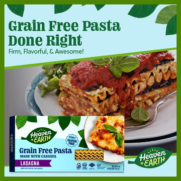 Heaven & Earth Grain Free Pasta, Cassava Lasagna Pasta, 8oz (2 Pack) | Paleo Pasta | Vegan | Certified Gluten Free | Kosher for