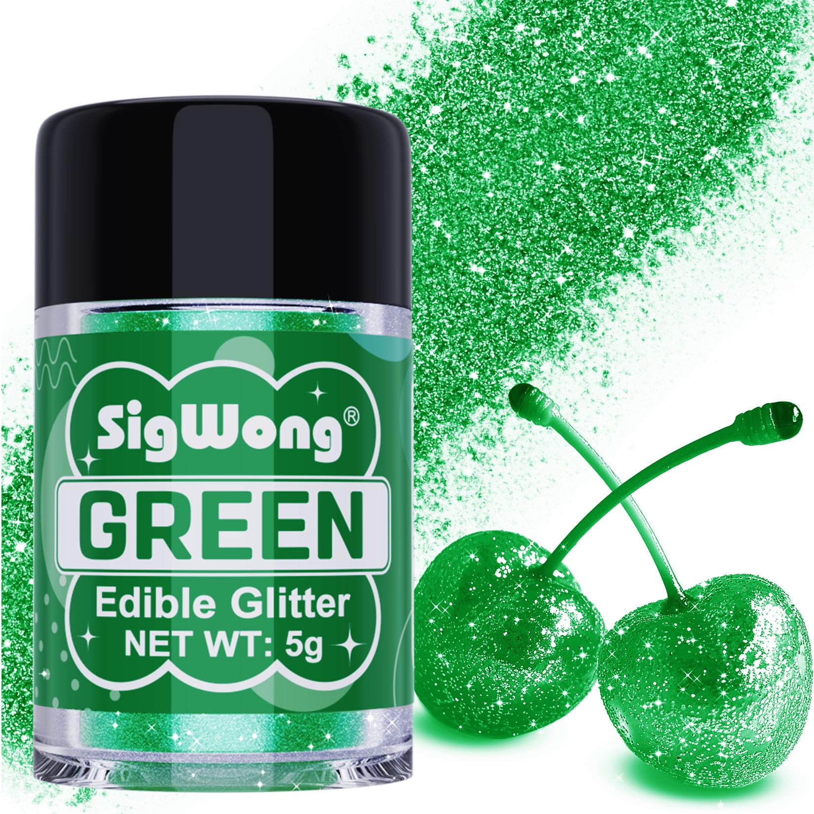 Green Edible Glitter - 5g Food Grade Cake Decorating Shimmering Glitter, Edible Sprinkle Luster Dust for Drinks, Chocolates, Fon