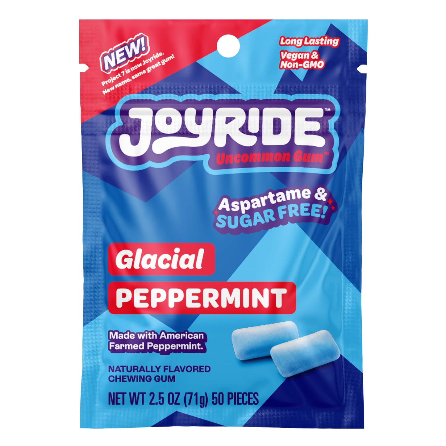 Joyride Gum - Glacial Peppermint, Aspartame & Sugar Free, Low Carb, Vegan, Healthy Chewing Gum, 1 Pack of 50 Pieces (50 Pieces T