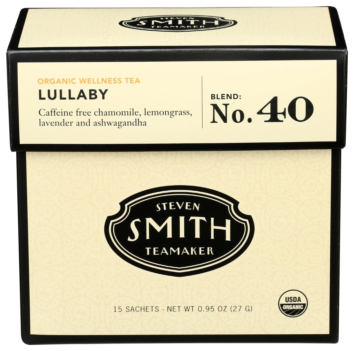 Steven Smith Teamaker Lullaby No. 40, Chamomile, Lemongrass, Lavender, Ashwagandha, Caffeine-Free, Organic Relaxing & Bedtime Wellness, Sugar-Free, Herbal Tea Bags, 15 Sachets, 0.95Oz Each