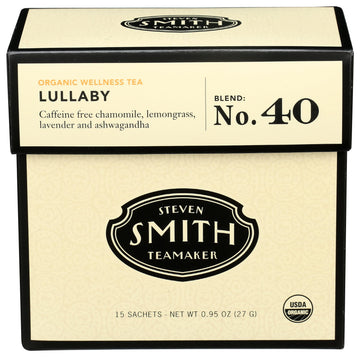 Steven Smith Teamaker Lullaby No. 40, Chamomile, Lemongrass, Lavender, Ashwagandha, Caffeine-Free, Organic Relaxing & Bedtime Wellness, Sugar-Free, Herbal Tea Bags, 15 Sachets, 0.95Oz Each
