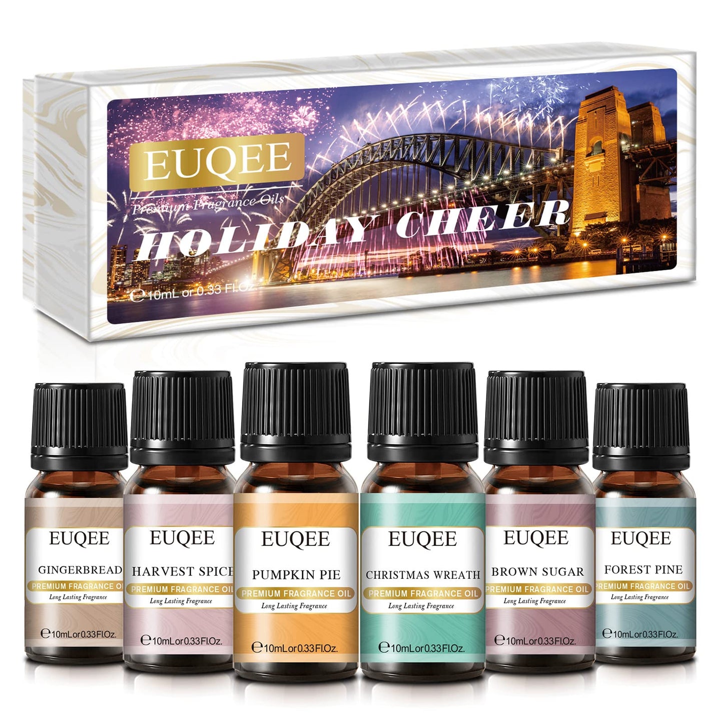 Euqee Holiday Cheer Premium Fragrance Oils Set Of 6 - Forest Pine, Christmas Wreath, Brown Sugar, Harvest Spice, Gingerbread, Pu