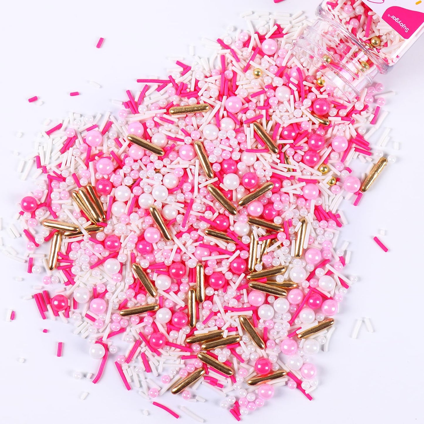 Pink Sprinkles For Cake Decorating, 3.52Oz Pearl Sprinkles For Ice Cream Cupcakes Toppings Baking Cookies, Pink Gold Sprinkle Fo