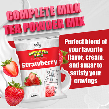 Fusion Select 2.2lb Tea Powder Strawberry Flavored-3-in-1 Drink Powder with Cream & Sugar - Instant Pre-Mixed Beverage for Hot o